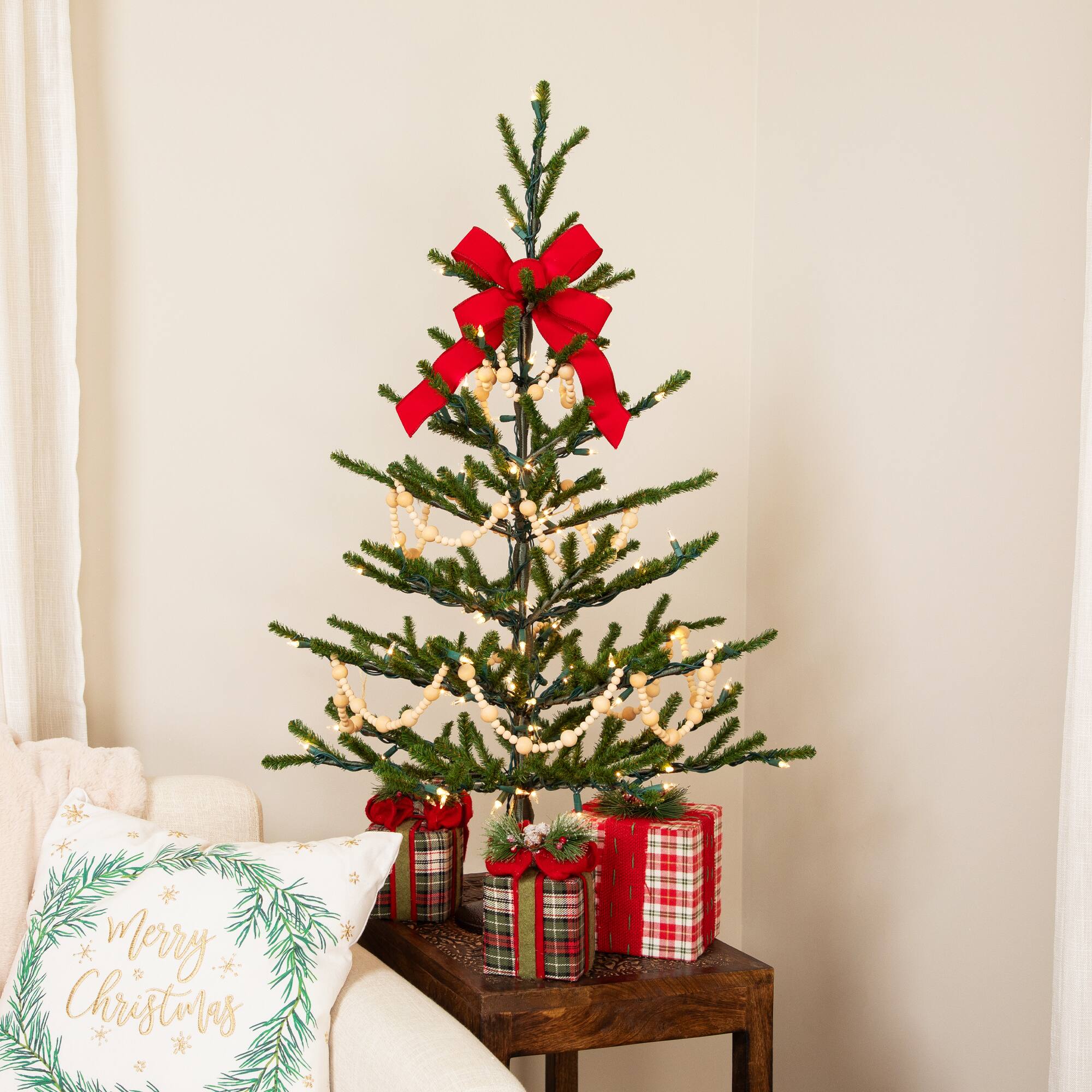 3ft. Pre-Lit Alpine Coral Artificial Christmas Tree, Clear Lights
